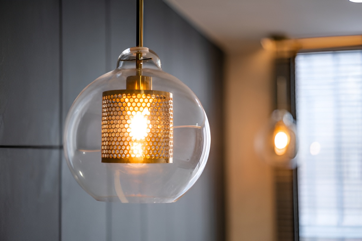 interior lights covered with bronze plates and glass bulbs